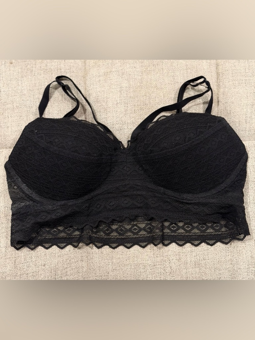 PINK Victoria's Secret Black Lace Longline Bralette with Scalloped Hem